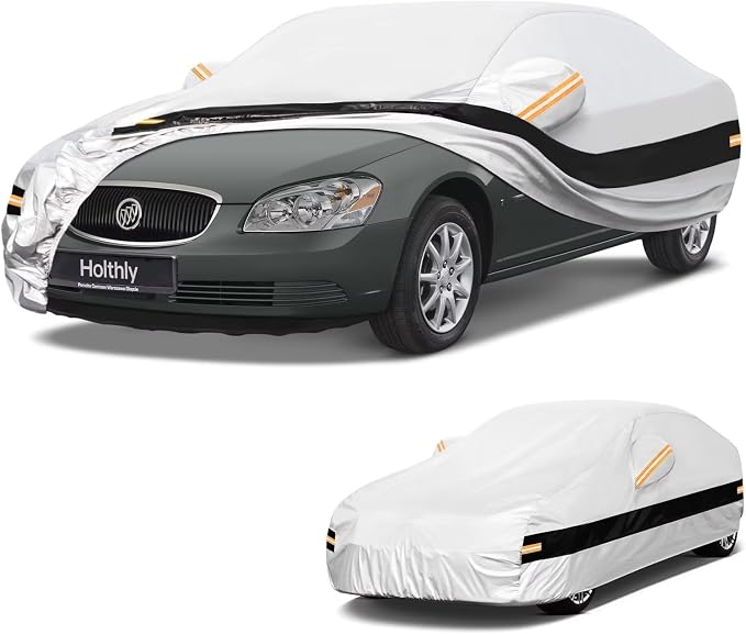 10 Layers Sedan Car Cover Custom Fit for Buick Lucerne (2005-2011), Waterproof All Weather for Automobiles, Outdoor Full Cover Sun Dust Rain Protection with Cotton. Silver