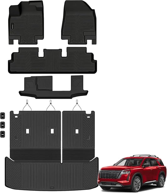 Auxko All Weather Floor Mats Cargo Mat with Backrest Mat for Nissan Pathfinder 2022-2025 2026 TPE Liners Accessories Guard Odorless Anti-Slip Floor & Trunk Liner with Back Seat Protectors