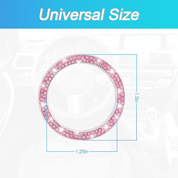 Car Bling Crystal Rhinestone Engine Start Ring Decals, 2 Pack Car Push Start Button Cover/Sticker, Key Ignition Knob Bling Ring, Sparkling Car Interior Accessories for Women (Pink)