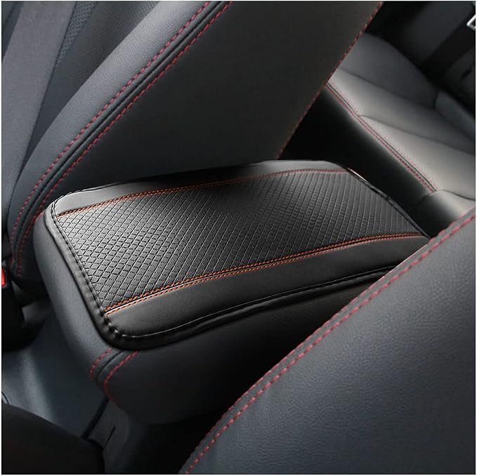 Moly Magnolia Auto Center Console Pad, PU Leather Car Armrest Seat Box Cover, Waterproof Non Slip Soft Armrest Box Cushion Protector, Car Accessories Universal for SUV, Truck, Van (Black/Orange)