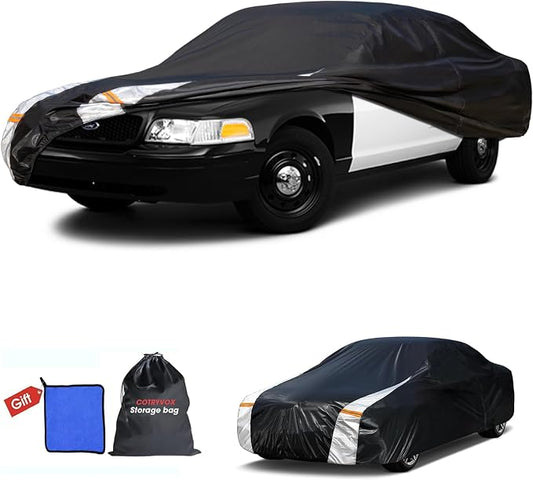 Multi-Layer Car Cover Custom Fit for Ford Crown Victoria (1991-2010), 100% Waterproof All Weather for Automobiles, Gift with Towel, Heavy Duty Car Covers for Rain Sun UV Protection with Door Zipper.
