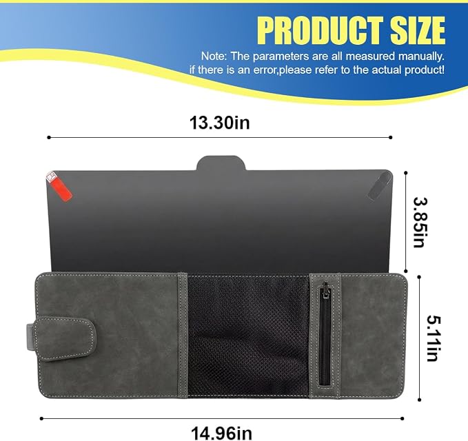 Craedli Car Sun Visor Extender Organizer, 2 in 1 Anti-Glare Sunshade with Magnetic Sunglasses Holder & Mesh Pouch, Multifunctional Adjustable Auto Interior Storage Accessories (BlackGray)