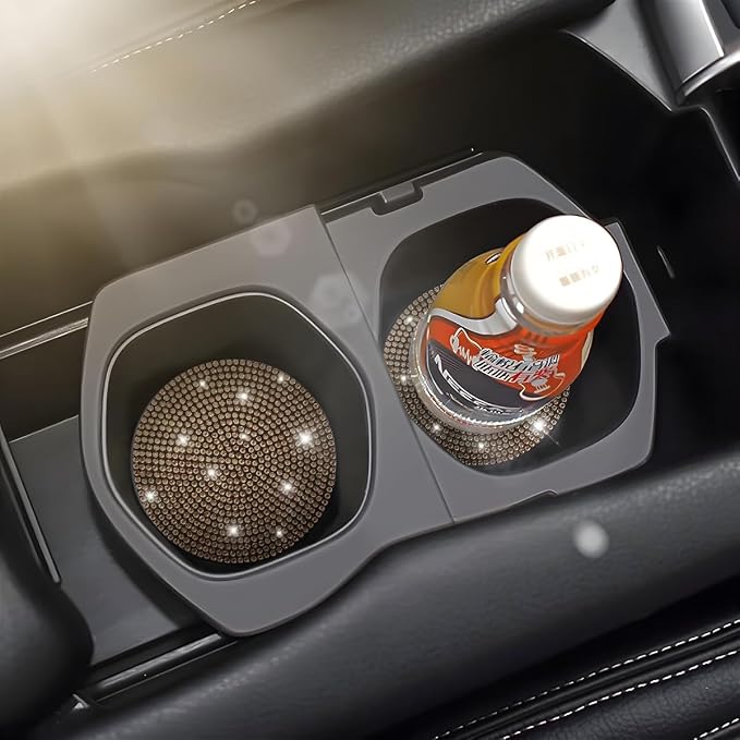 Osilly Bling Car Cup Holder Coaster, Crystal Rhinestone Anti-Slip Insert Coasters, Universal 2.75 Inch Fashion Automotive Cup Mat, Car Interior Accessories Decor Gifts for Women (Golden, 4PCS)