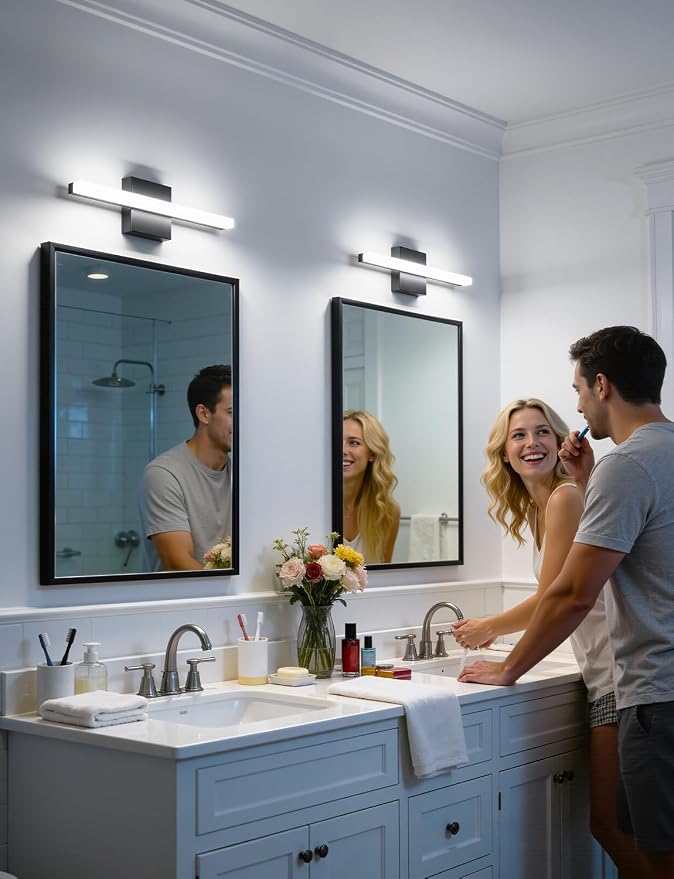 Combuh Modern Black Bathroom Vanity Light Fixtures Over Mirror Gentle Shadow Free,16Inch 9W Small Wall Lighting Bars for Sink Restroom Cool White 6000K Lámparas para Baños Sobre Espejo 2 Pack