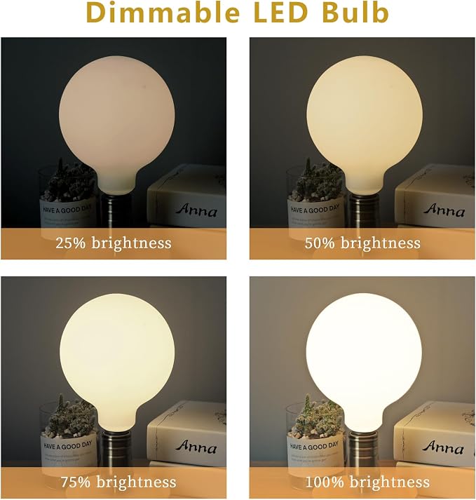 2 Pack G40 Globe LED Light Bulbs, 5.5W Dimmable 50 Watt Equivalent LED Edison Bulbs, Neutral White 4000K, 600LM, E26 Base, Milky Filament Bulbs for Bathroom Bedroom Living Room