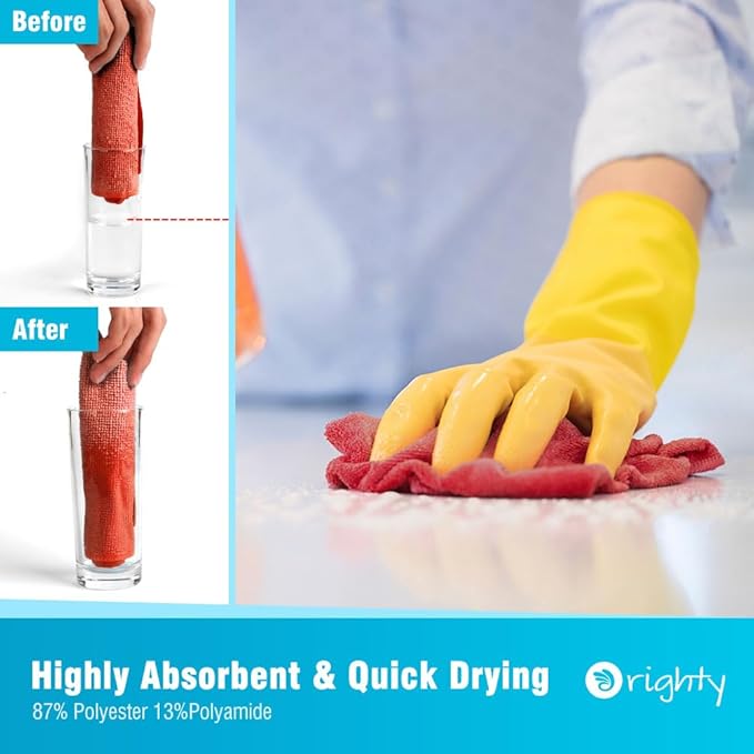 Orighty Microfiber Cleaning Cloth 5 Pack, Red Cleaning Rags 12x11 inch | Microfiber Towels for Cars, Highly Absorbent Household Cleaning Supplies, Reusable Lint Free Cloths for House, Kitchen