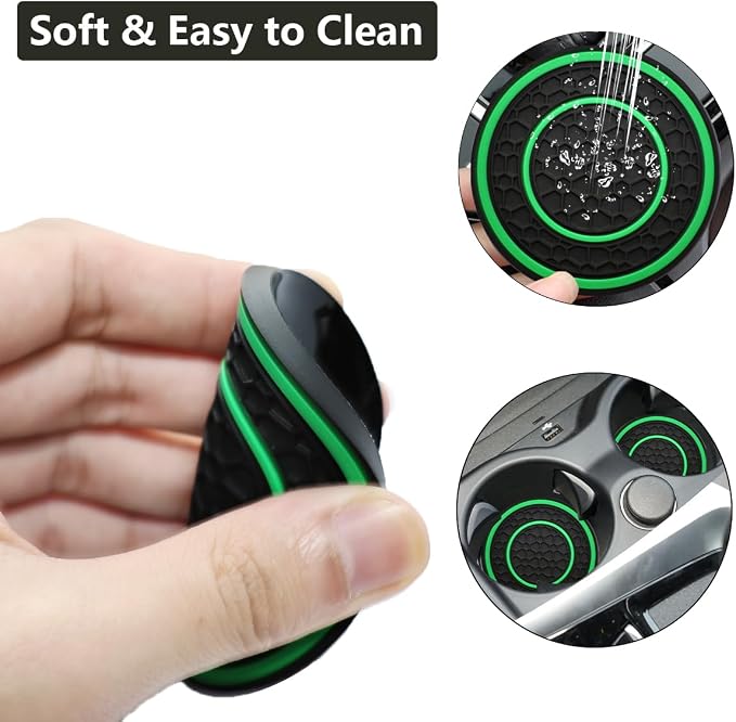 Car Cup Coaster Universal Automotive Waterproof Non-Slip Cup Holders Sift-Proof Spill Holder Car Interior Accessories 4 Pack Black & Green