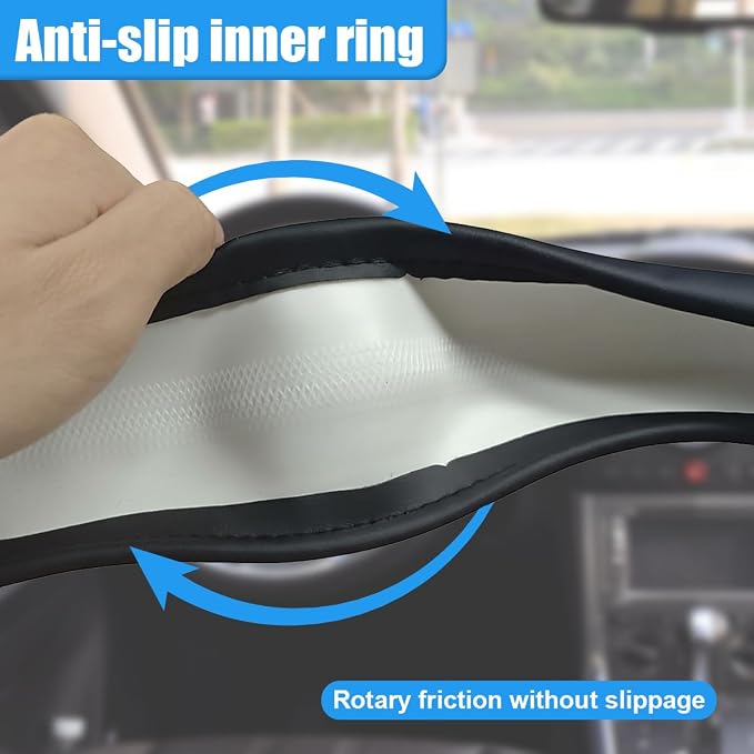 Car Steering Wheel Cover, 15" Breathable Microfiber Leather Ice Silk Mesh Wheel Wrap, Warm in Winter & Cool in Summer, Comfortable Anti-Slip Auto Interior Decorative Protector(Black)