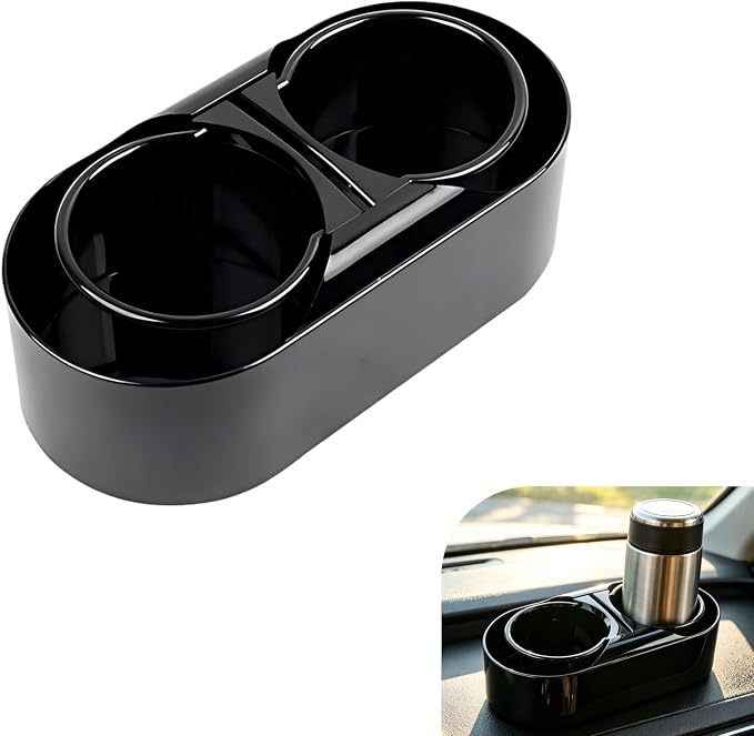 Car Cup Holder, ABS Center Console Double Cup Holder, Self-adhesive Multi-functional Double-drink Organizer, Universal for Most Cars SUVs Trucks (Black #B)