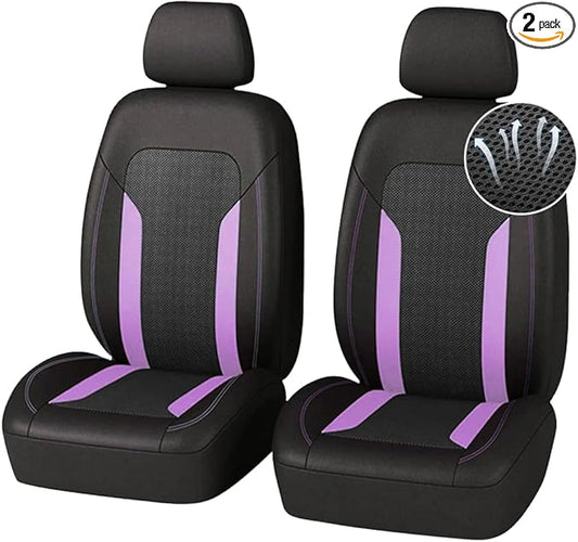 4PCS Cooling Car Seat Covers,Breathable Front Seat Covers with Mesh Construction and Foam Padding,Car Seat Protector to Reduce Back Sweating,Universal Car Interior for Car SUV (Purple)