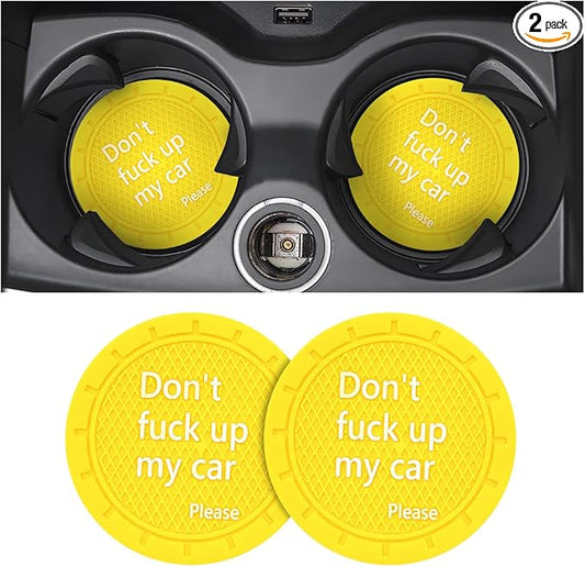 2 Pack Car Cup Holder Coasters, 2.75 Inch Non-Slip PVC Insert Cup Coaster, Anti-Scratch Auto Cup Mats for Women Men, Vehicle Interior Accessories Universal for Car, SUV, Truck (D Yellow/2PCS)