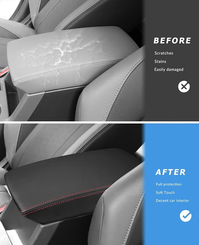 INTGET for 2026 Subaru Crosstrek/Impreza Accessories 2024 2025 Center Console Armrest Cover Leather Arm Rest Box Lid Middle Console Seat Cover Protector (Red Stitches, 2024+)