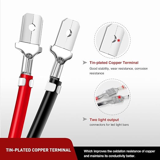 Nilight 16AWG 10Feet Wiring Harness Extension for 6Modes Amber White Light Bar Strobe Play and Plug 3-Wires, 2 Years Warranty, Black, 2PCS