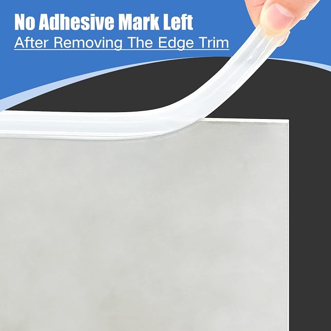 Clear Rubber Edge Trim, Self-Adhesive Rubber Edge Trim, Edge Protector for Sheet Metal, Glasses or Flexi Glasses, Silicone Rubber Material, Transparent Color, Fit 3/16"(5mm), Length 10Ft