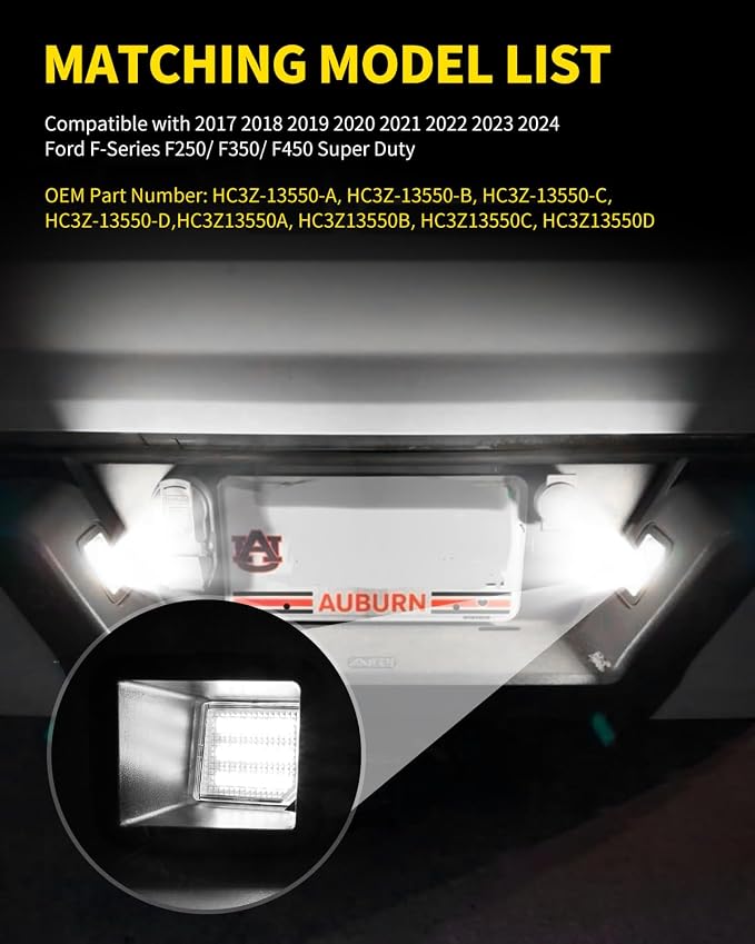 LED License Plate Lights Bright White Tag Lamp Assembly with Socket Compatible with 2017 2018 2019 2020 2021 2022 2023 2024 Ford F250/ F350/ F450 Super Duty Pickup Truck, Pack of 2