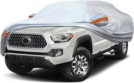 Car Cover, Fit for 180"-206" Length Pickup Truck, 6-Layer All-Weather Waterproof, Universal in All Seasons, Snow Prevention, Rainproof, Acid Rainproof, Sunscreen, Orange Reflective Strip