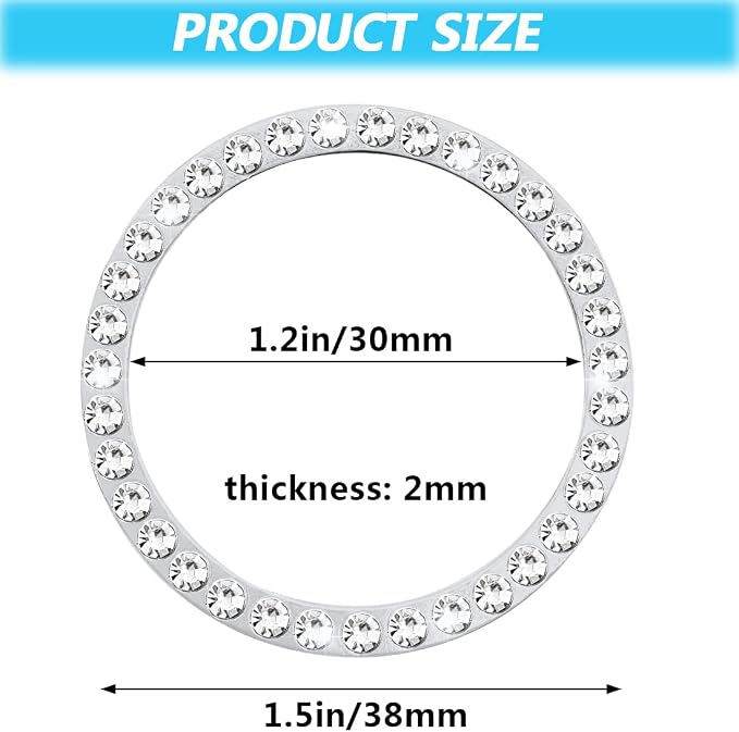 6 Pcs Car Bling Crystal Rhinestone Ring Emblem Sticker, Single Drainage Drill Car Start Button Cover, Key Ignition Knob Bling Ring Decals, Bling Car Accessories for Women, Silver