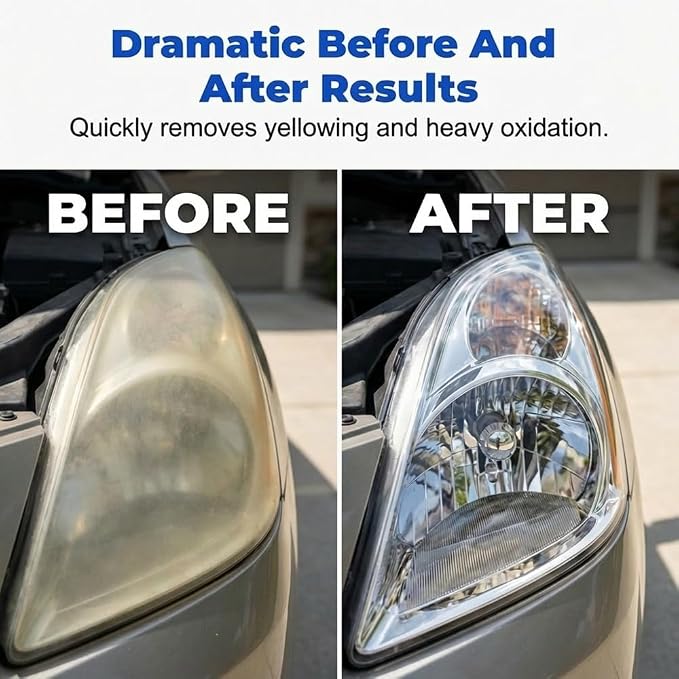 Headlight Restoration Kit No Sanding, Car Headlight Restorer for Cloudy Yellowed Lenses, Headlight Restoration Polish with Coating, Easy 3-Step for Cars Trucks SUVs (Set 2)