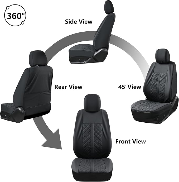 Truckiipa Toyota Tacoma Car Seat Covers Full Set, Leather Waterproof Truck Seat Covers Fit for 4th Gen 2024 2025 2026 Toyota Tacoma Double Crew Cab, Full Set, Black