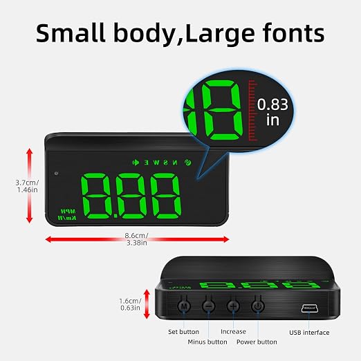 AZIJYV Heads Up Display for Cars,Windshield Speedometer Projector M1Green ,Digital GPS Speedometer with Speed,Driving Direction,Overspeed Alarm Fatigued Driving,GPS Mode for All Vehicles
