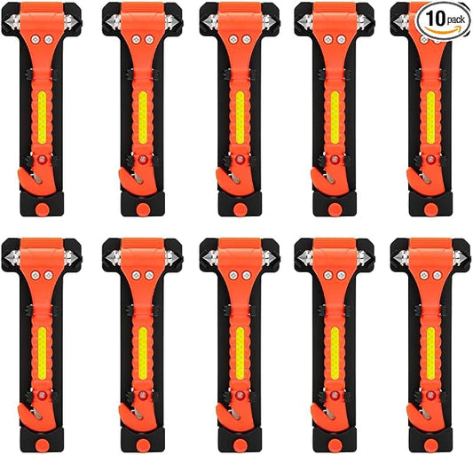 SINSEN Car Safety Hammer Set of 10 Emergency Escape Tool Auto Car Window Glass Hammer Breaker and Seat Belt Cutter Escape 2-in-1 for Family Rescue & Auto Emergency Escape Tools (Reflective Tape 10PCS)