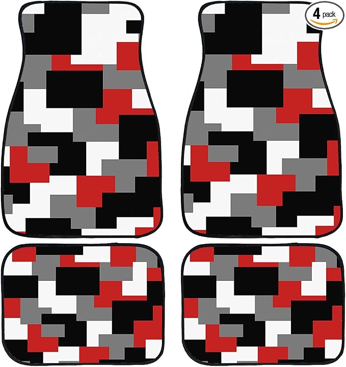 Red Black Car Floor Mats Set of 4 Geometric Abstract Retro Pixel Automotive Foot Mats Rugs Carpet for Car Non-Slip Auto Car Accessories Universal Fit Car Accessories for Truck