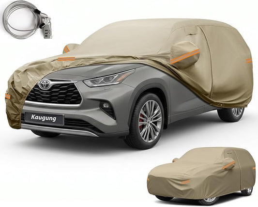 Kaugung Custom Fit Car Cover for Toyota Highlander (2013-2026), Heavy Duty All Weather Waterproof Outdoor SUV Cover, Sun Rain Snow UV Protection with Driver Door Zipper, Mirror Pockets & Air Vents