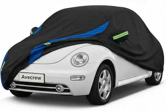 Avecrew Car Cover Custom Fit for VW Beetle, Waterproof All Weather Full Exterior Cover Rain Snow Protection Cover with Side Door Zipper Design
