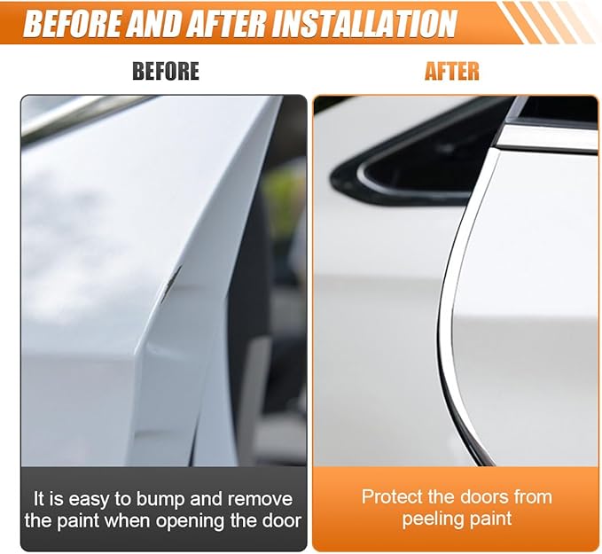 Car Door Edge Guards 16.4ft, Universal U-Shaped PVC Trim Strip Chrome Tape Self-Adhesive, Scratch Resistant Automotive Door Edge Molding Protection for Cars Truck SUV Weatherproof(Silver-5M)