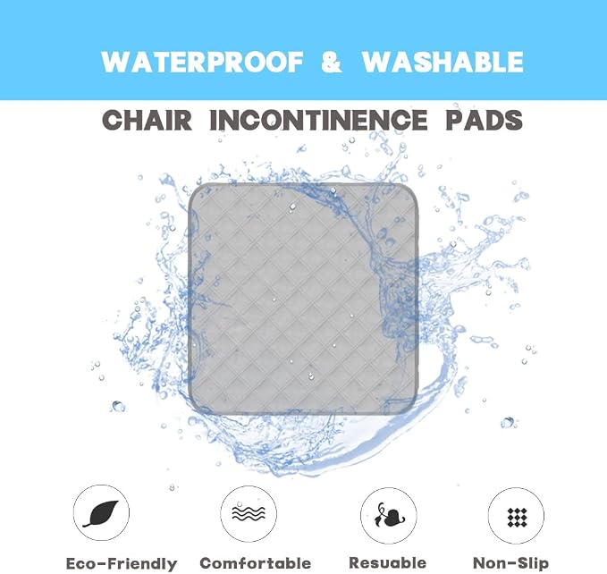Washable Chair Pads for Incontinence - Heavy Absorbent Seat Protector, Reusable Pee Pads, Durable Underpads for Adults 21"X22" 3 Pack