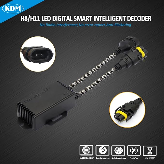 KDM H8 H9 H11 LED Light Decoder Canbus,Anti Flickering Error Free Load Resistor Harness,LED Warning Canceller Resistor Adapter,2Pack