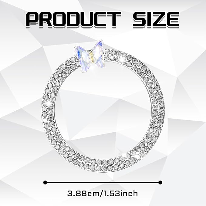 Bling Car Push Start Button Accessories for Women, Sparkling Butterfly Rhinestone Car Engine Push to Start Button Cover Decoration Ring Emblem, Car Interior Decoration Accessories (White)