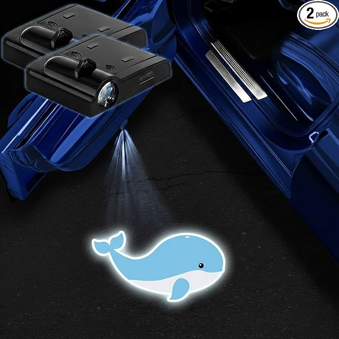 2PCS Dolphin Car Door Lights Projector,Wireless LED Welcome Puddle Lights,Magnetic Logo Projector Door Light Decor Car Accessories Dolphin Gifts for Women Men,Suitable for All Vehicles Motorcycle