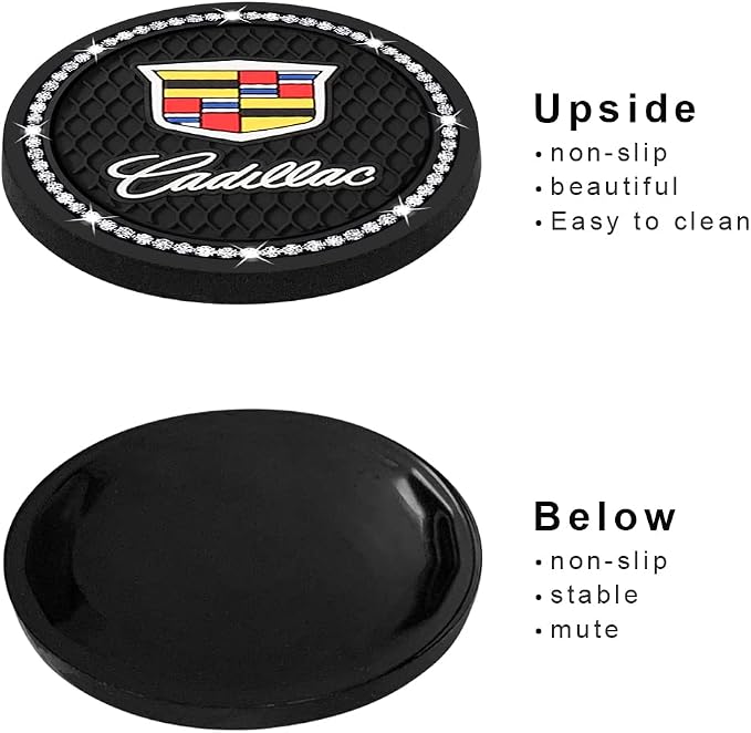 Black Silicone Car Coasters for Cadillac Series Non-Slip Car Cup Holder Coasters,Car Interior Accessory for Car Cup Holder 2Pcs 2.75 Inch