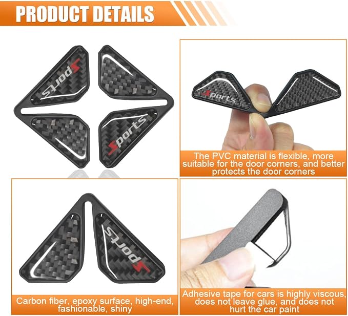 2PCS Car Door Protector Edge Guards for Door Corner, Carbon Fiber Anti-Collision Front Doors Corner Protector Self-Adhesive Sticker, Universal Vehicle Decoration Accessories (Sport Logo)