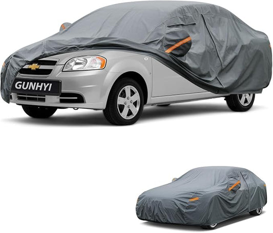 GUNHYI Premium Car Cover Custom Fit Chevrolet Aveo Sedan, 16 Layers Heavy Duty Car Cover Waterproof All Weather with Zipper Door for Sun Rain Snow Dust Uv Protection