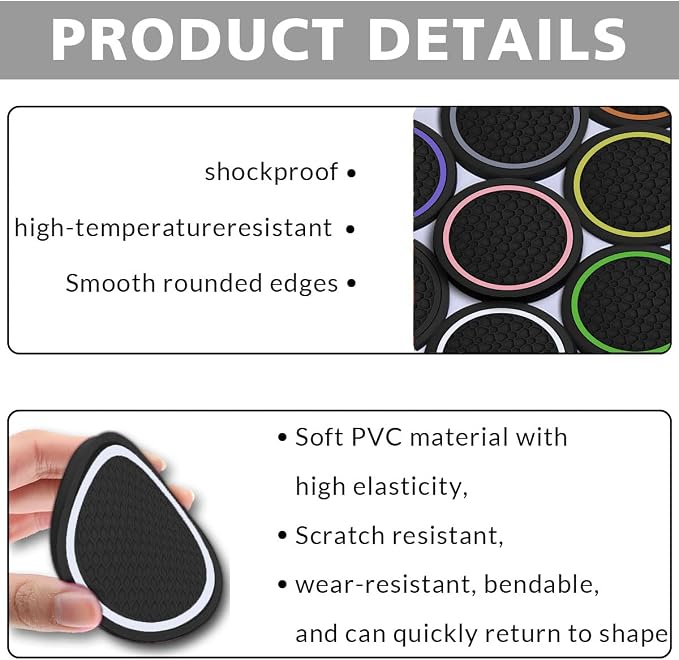 Car Cup Holder Coasters, Dustproof Automotive Interior Accessories Mat,2.75 Inch Non-Slip Insert Water Bottle Holder Pads, Universal for Vehicles, Trucks, RVs and More (Black/White, 4PCS)