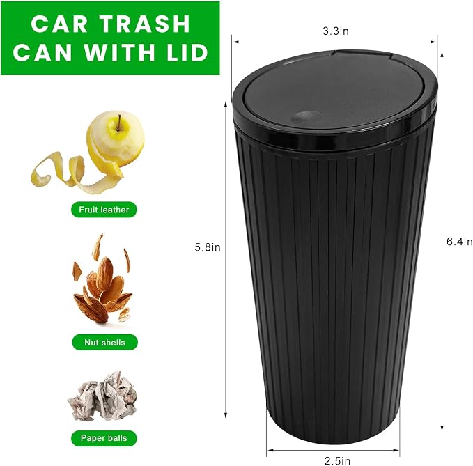 Car Trash Can with Lid, Leakproof Vehicle Cup Holder Garbage Bin with Self-Standing Adhesive Trash Bags, Mini Portable Garbage Can Waterproof Waste Container for Auto Home Office