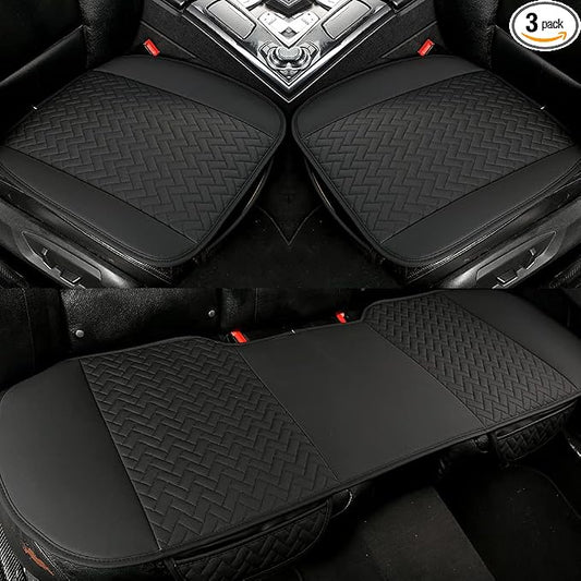 West Llama Full Set Car Seat Covers for Front and Rear Bottom Seats Only, Luxury PU Leather Car Seat Pads Protectors Waterproof and Wear-Resistant,Black