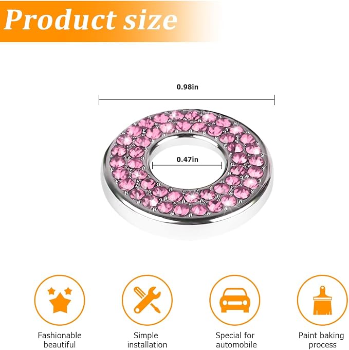 Osilly 4 Pcs Bling Car Inner Door Lock Covers, Crystal Pull Rod Bolt Stickers, Sparkly Rhinestones Auto Door Bolt Decorations, Vehicle Lock Pin Cap Decors for C Class C200L GLC260 C260L (Pink)
