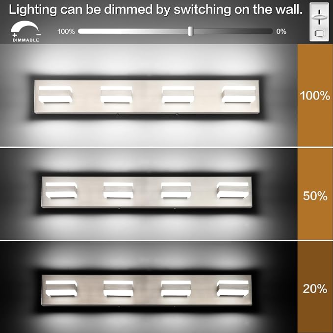 SOLFART Bathroom Vanity Lights Brushed Nickel Light Fixtures for Bathroom Above Mirror 4 Light Led Lights Bath Lighting Fixture Nickel ETL Listed