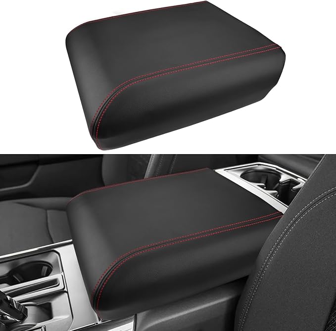 INTGET Center Console Cover for 2025 2026 Ford F150 Accessories Interior 2021 2022 2023 2024 Car Middle Arm Rest Armrest Lid Seat Cover Protector Elbow Cushion Pad (red Stitches, 2021-2026)