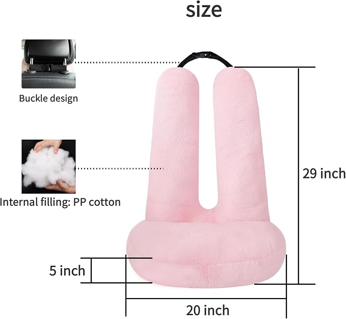 FHSGGP Travel Pillow Car Travel Sleep Support Pillow | 2-in-1 Lap Pillow and Car Pillow With Neck and Body Support for Adults and Kids on Long Trips Kids Travel Pillow Pink
