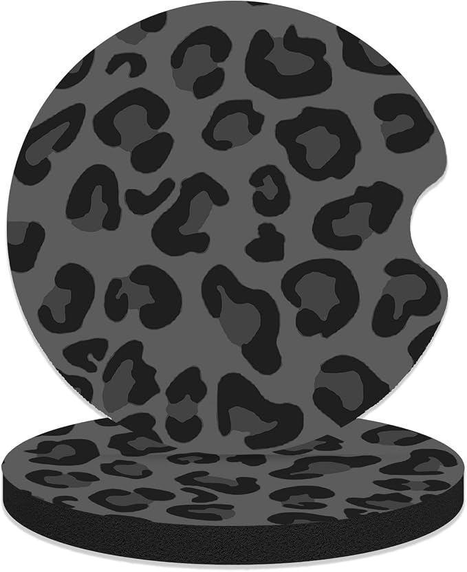 Car Coasters for Cup Holders - Black Leopard | 2 Pack Non-Slip Universal Rubber Car Cup Coaster for Women Men, Car Interior Accessories