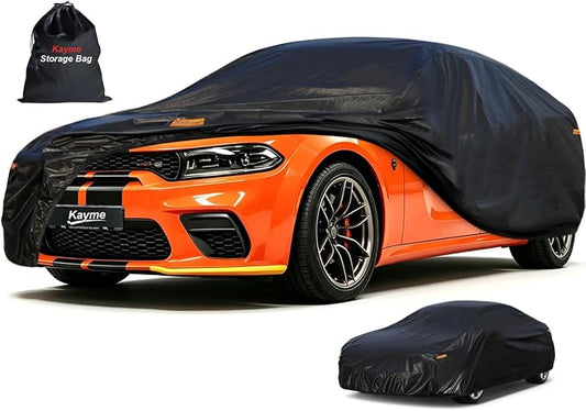 Kayme 7 Layers Car Cover Custom Fit for Dodge Charger (2006-2025) Waterproof All Weather for Automobiles, Outdoor Full Cover Rain Sun UV Protection.Black
