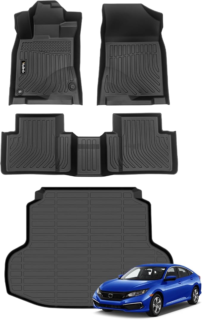Wailtnb-Floor Mats & Cargo Mat for Honda Civic Sedan 2016-2021/Civic Si 2017-2021 (Not for Sport/Hatchback/Coupe/Type R) All Weather Floor Liner Heavy Duty Car Mat for Civic Custom Fit Automotive