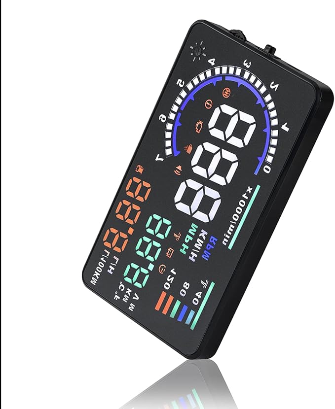 5.5'' HUD Head Display Multi-Color Windshield Screen Projector Vehicle Speed, Vehicle Hud Overspeed Alarm, Display Km/h MPH, OBDII/EUOBD Interface Plug Hud Display Car