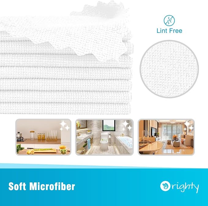 Orighty Microfiber Cleaning Cloth Bulk, 100 Pack, 11.5x11.5 inch, White | Microfiber Towels for Cars, Multi-Purpose Shop Towels, Soft Highly Absorbent Cleaning Rags for Car, Home, Kitchen