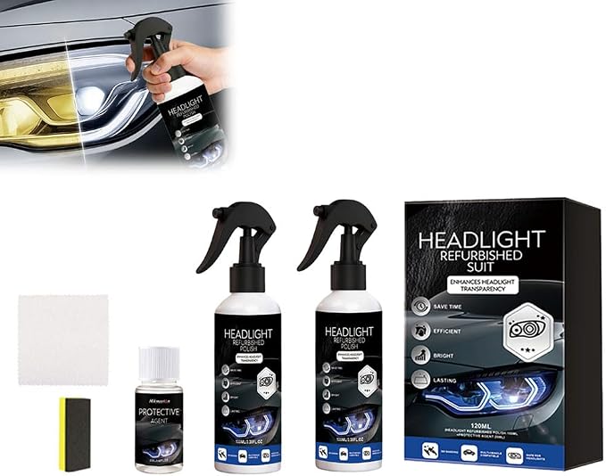 Car Headlight Restoration Kit - 2026 Upgraded Automotive Headlight Cleaner and Restorer Kit for Foggy Yellowing Oxidation, Refurbishing Fluid Restores Clarity & Brightness for All Vehicle Types (2PCS)