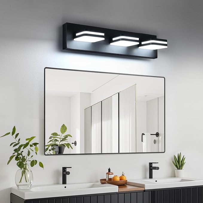 Torondo 360° Rotate LED Bathroom Vanity Light Fixtures, Acrylic Vanity Lights for Bathroom, Modern Wall Lighting Fixtures Over Mirror Living, Matte Black, Natural White, 3-Light, 17-Inch